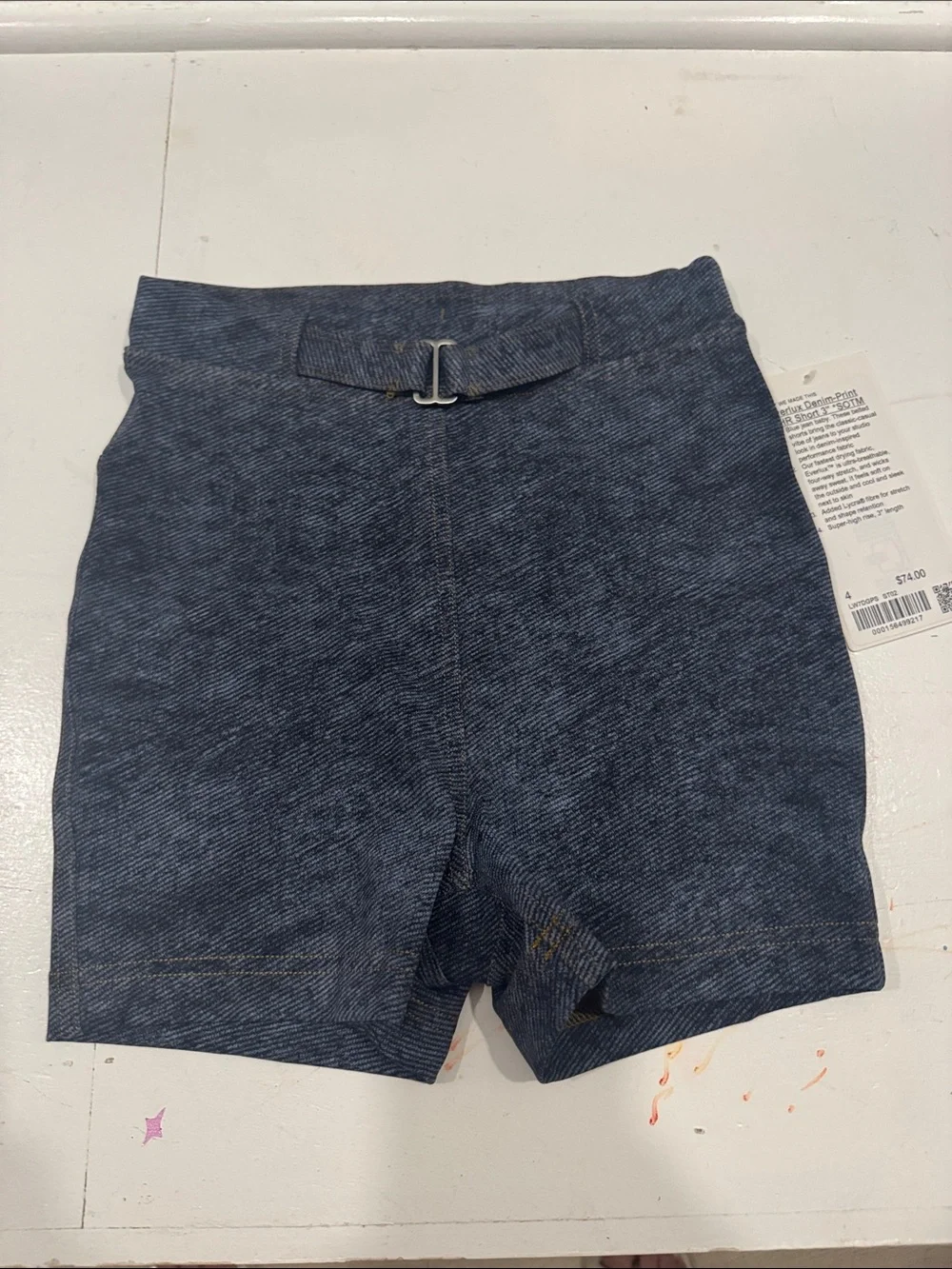 LULULEMON Everlux Printed Denim Athletic Shorts 3” Inseam Dark Wash NWT Size 4